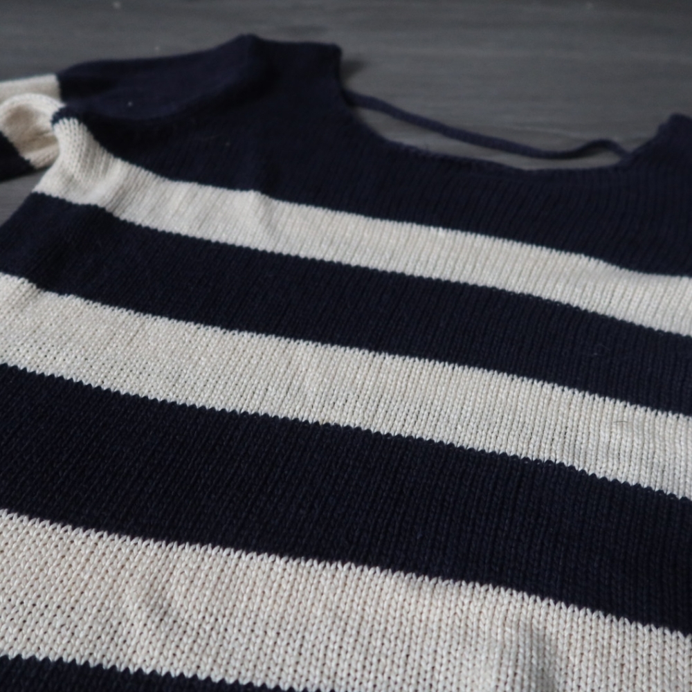 Striped Blue and White Crew neck Sweater by Pink Rose